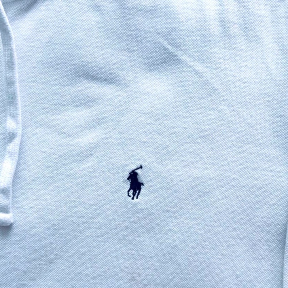 Polo Ralph Lauren White Piqué Knit Full Zip Hoodie Men's Large Navy Pony - Picture 2 of 7